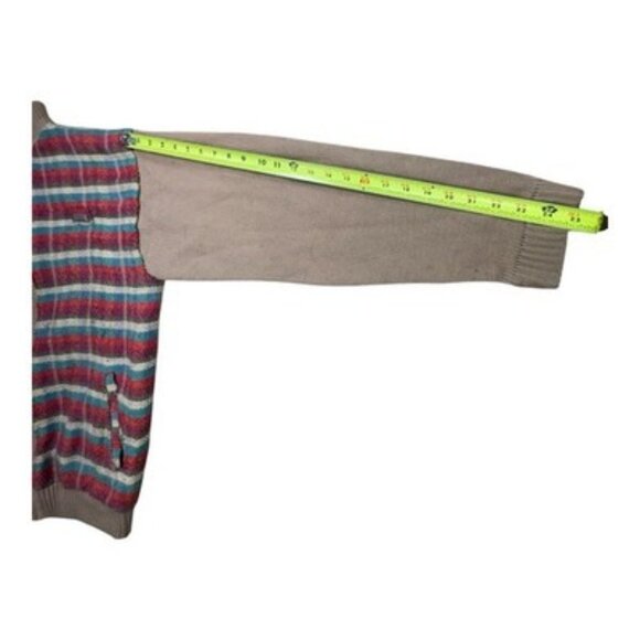 LRG Knit Sweater Jacket L Beige Multi Stripe Front Zip-Up Pockets Lined Rare - Picture 16 of 16